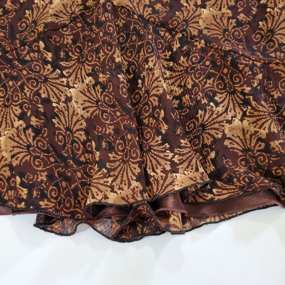 2536 * Biyaycda Career Vintage Flowy Hem Midi Skirt Brown Tan Gold Print Size S - Picture 5 of 8